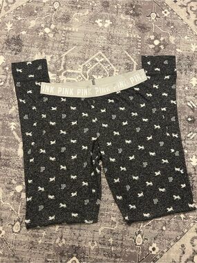 PINK Victoria's Secret Black Logo & Dog Print Pajama Shorts with White Waistband